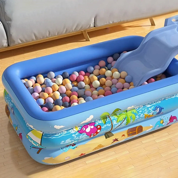 Oppustelig rektangulær familiepool i stærk PVC. Perfekt til nem og hurtig opstilling for sommerens vandleg.