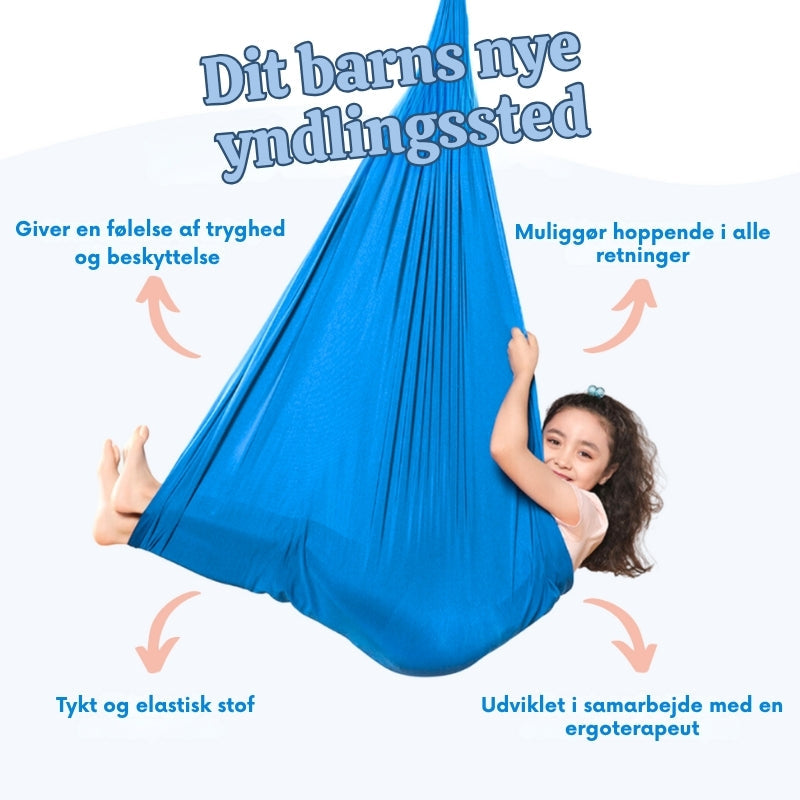 Terapeutisk sansegynge for børn. Hjælper med at finde ro, fokus og fremmer motorisk udvikling effektivt.