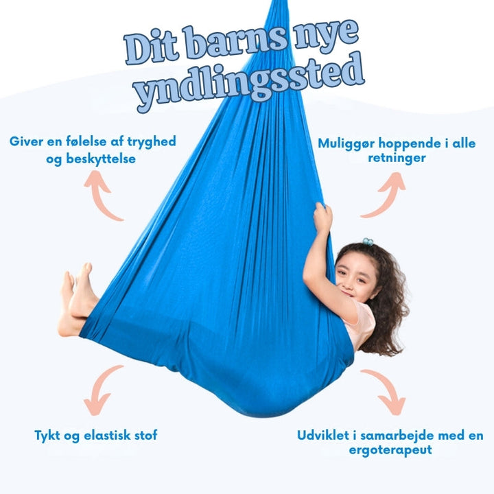 Terapeutisk sansegynge for børn. Hjælper med at finde ro, fokus og fremmer motorisk udvikling effektivt.