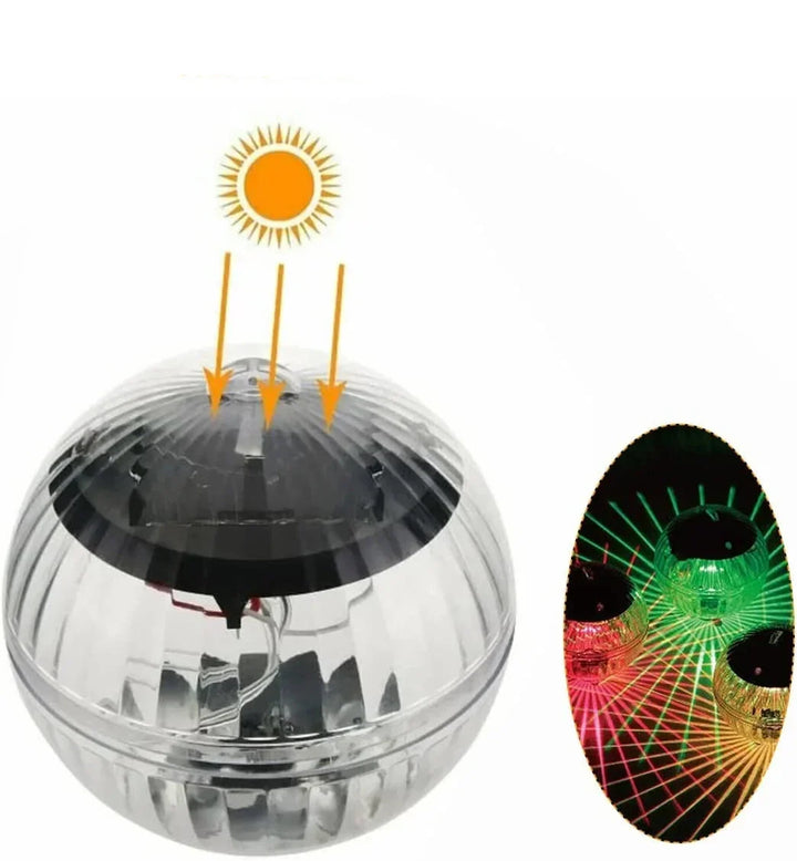 Flydende solcelle poollys med RGB LED. Ideel som vandlys i swimmingpool, havedam eller til festlig udendørsbelysning.