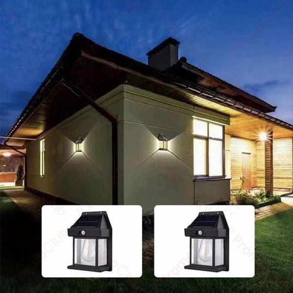 Solcelle væglampe med bevægelsessensor. Elegant sort/hvid intelligent LED udendørsbelysning til terrassen.