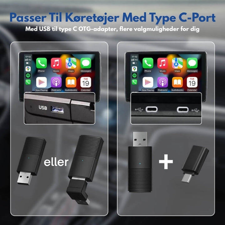 USB adapter for trådløs CarPlay & Android Auto. Gør din bil smart med automatisk tilslutning.