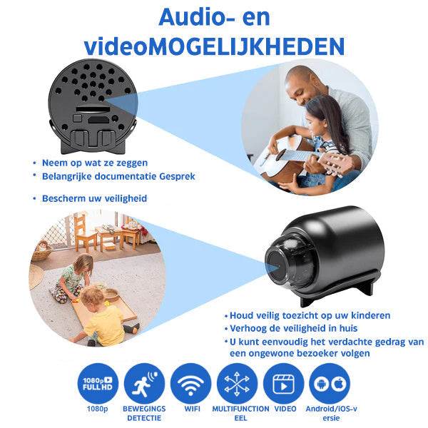 Kompakt og diskret trådløst sikkerhedskamera i Full HD. Med 72t batteri og effektivt nattesyn for indendørs brug.