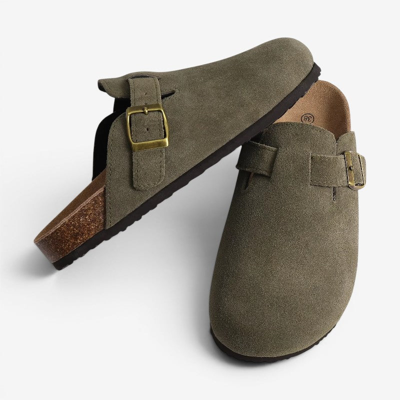 Klassiske unisex træsko, komfortable slip-on sko med justerbar rem og skridsikker sål.