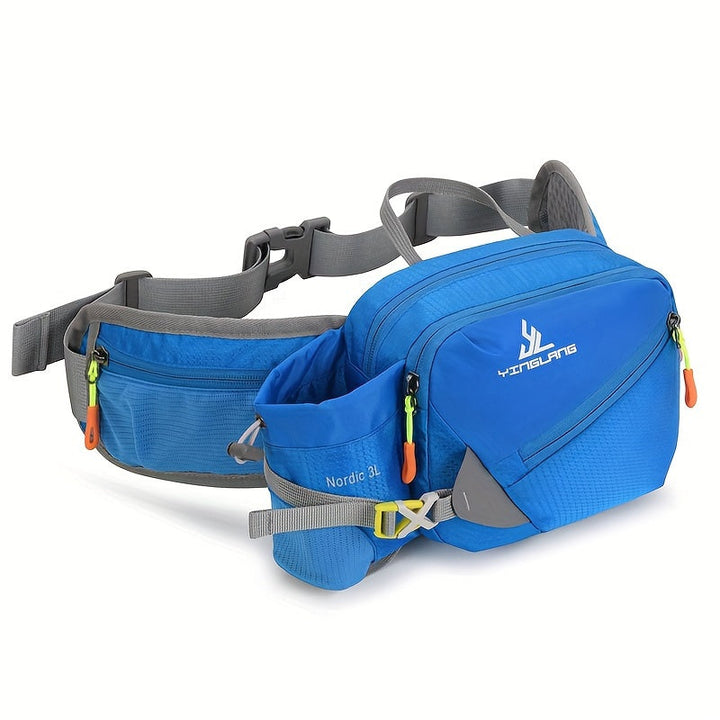 Ergonomisk løbebæltetaske, unisex, med integreret flaskeholder for optimal komfort ved sport.
