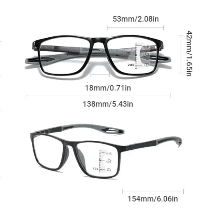 Komfortbriller til læsning og skærmbrug. Med blåtlysfilter, adaptive linser og unisex TR90 stel.