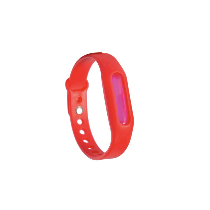 Detalje af genopfyldeligt myggesikring armbånd. Holdbart, vandafvisende og kemikaliefrit for naturlig beskyttelse mod myg.