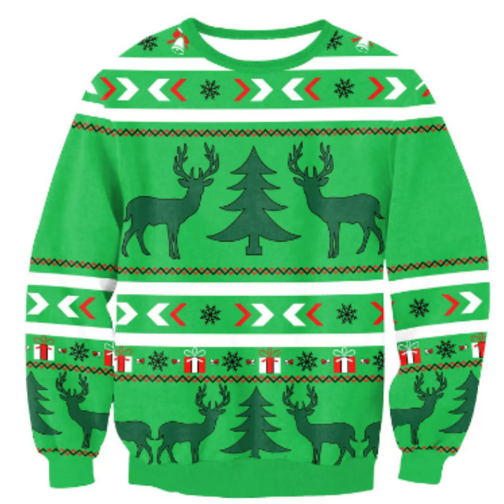 Grøn strikket unisex julesweater i oversized model. Varm, festlig og perfekt til hygge i vinterkulden.
