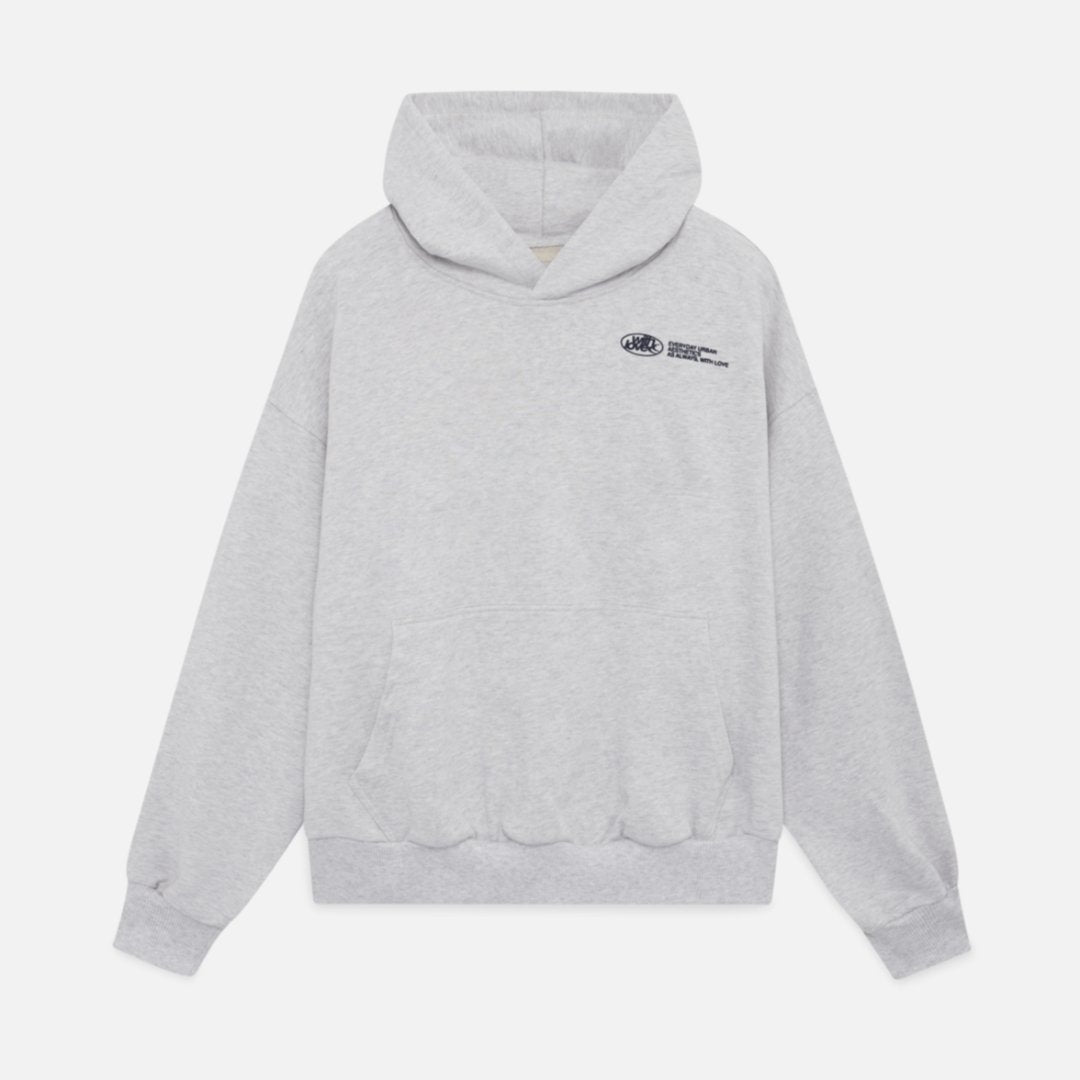 Afslappet oversized hættetrøje med 'With Love' tryk, velegnet til både mænd og kvinder.