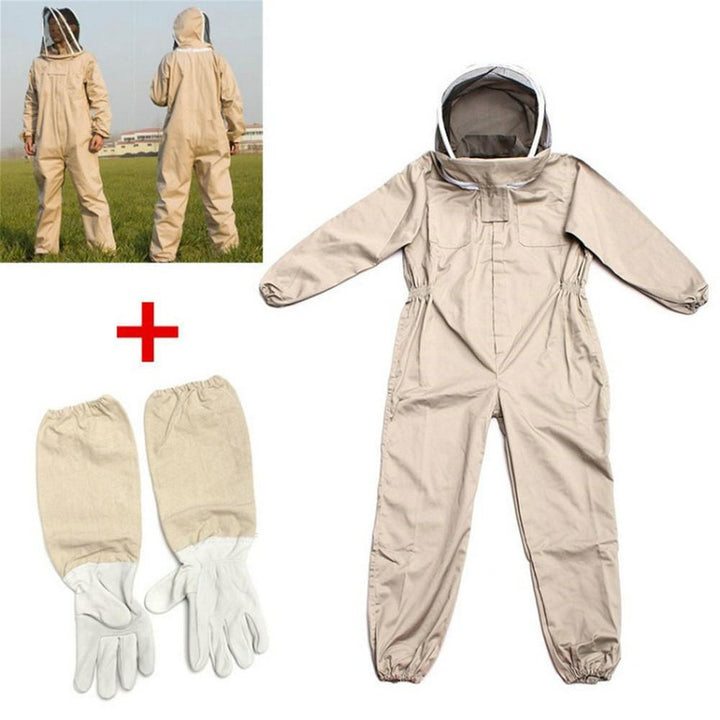 Detaljeret visning af ventileret polyester biavlerdragt og beskyttende handsker for optimal komfort ved biavl.