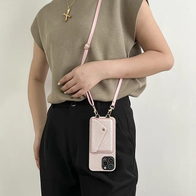 Crossbody smartphone etui/taske med kortholder, justerbar rem til iPhone og anden telefon; perfekt til håndfri.