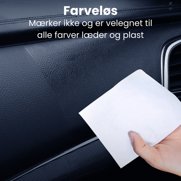 Nem at anvende læder- & plastpleje. Genopretter farve og glans på bilens interiør & møbler hurtigt.