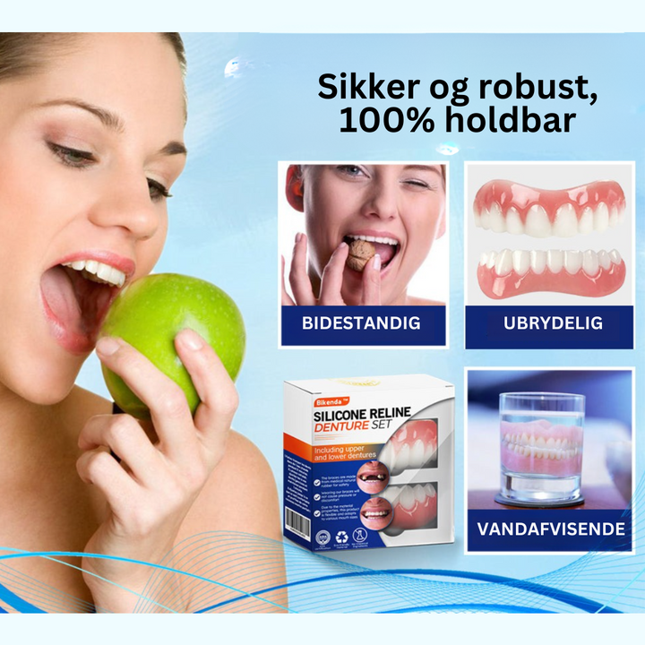 Glad person med hvide, selvsikre tænder efter brug af den universelle smilforbedrer. Øget æstetik & tandpleje.