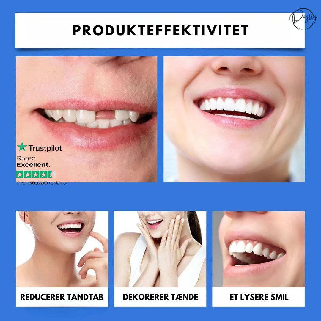 Mænd og kvinder smiler selvsikkert. Den øjeblikkelige smilforbedrer giver alle et flot drømmesmil & hvidere tænder.
