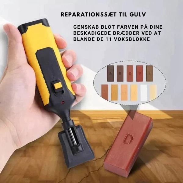 Komplet gulvreparationssæt til laminat, træ og fliser. Fiks ridser hurtigt med dette reparationssæt.