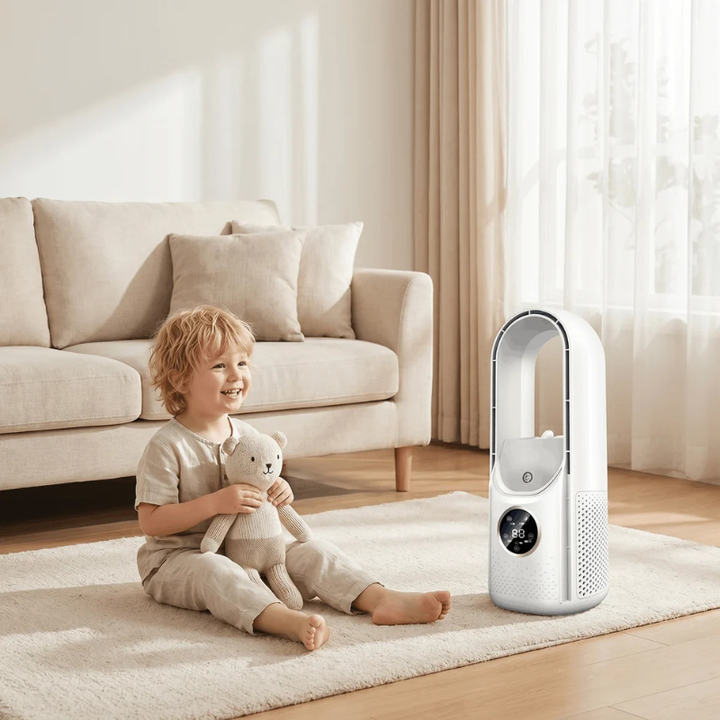 Effektiv USB tårnventilator med LED display. Perfekt som kontorventilator og praktisk hjemmeapparat.