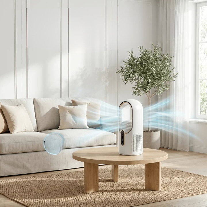 Blå USB tårnventilator med tydeligt LED display. Justerbar hastighed giver frisk luft til dit skrivebord.