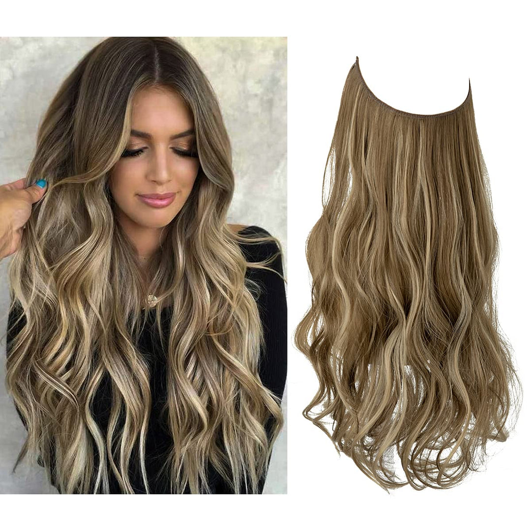 Usynlige halo extensions i blond. Perfekt til en naturlig og smuk hårstil.