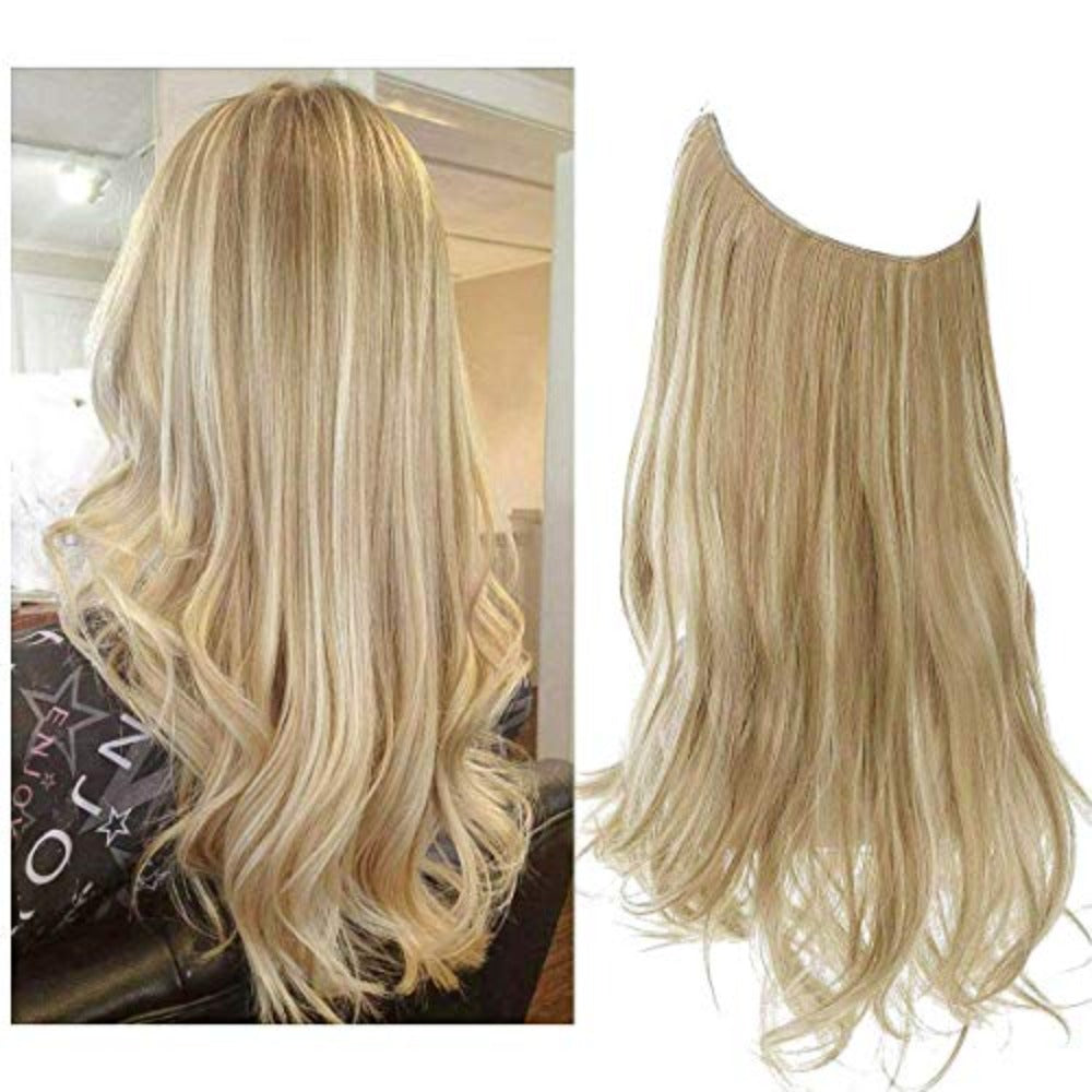 Blonde halo extensions for fyldigt hår. Nem påsætning og et usynligt look.