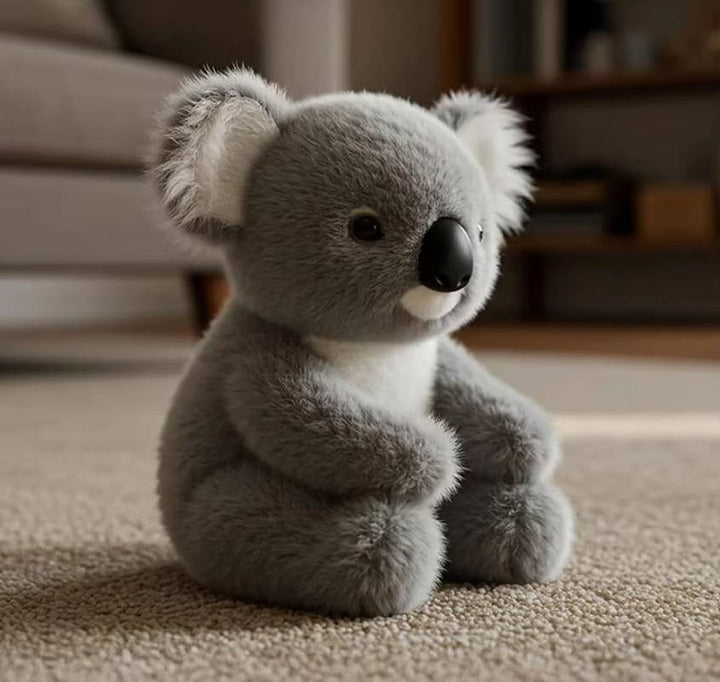 Blød grå vægtet koala bamse, et krammedyr designet til at give ro, afslapning og lindring af stress og angst.