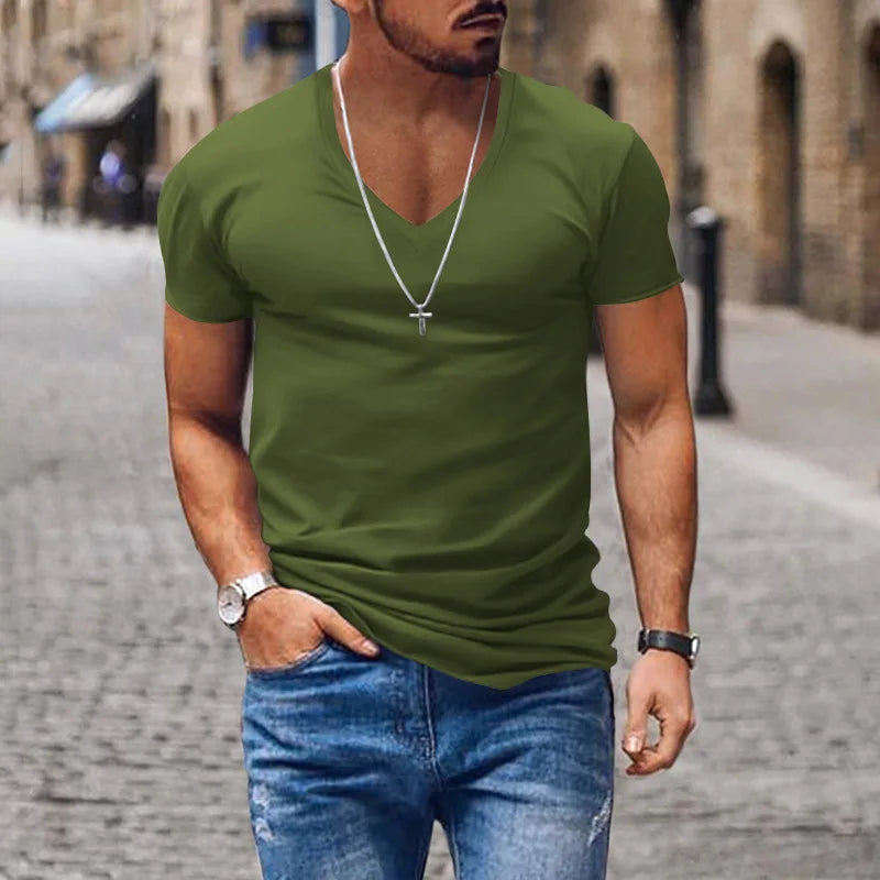 Miesten syvä V-aukkoinen slim-fit t-paita