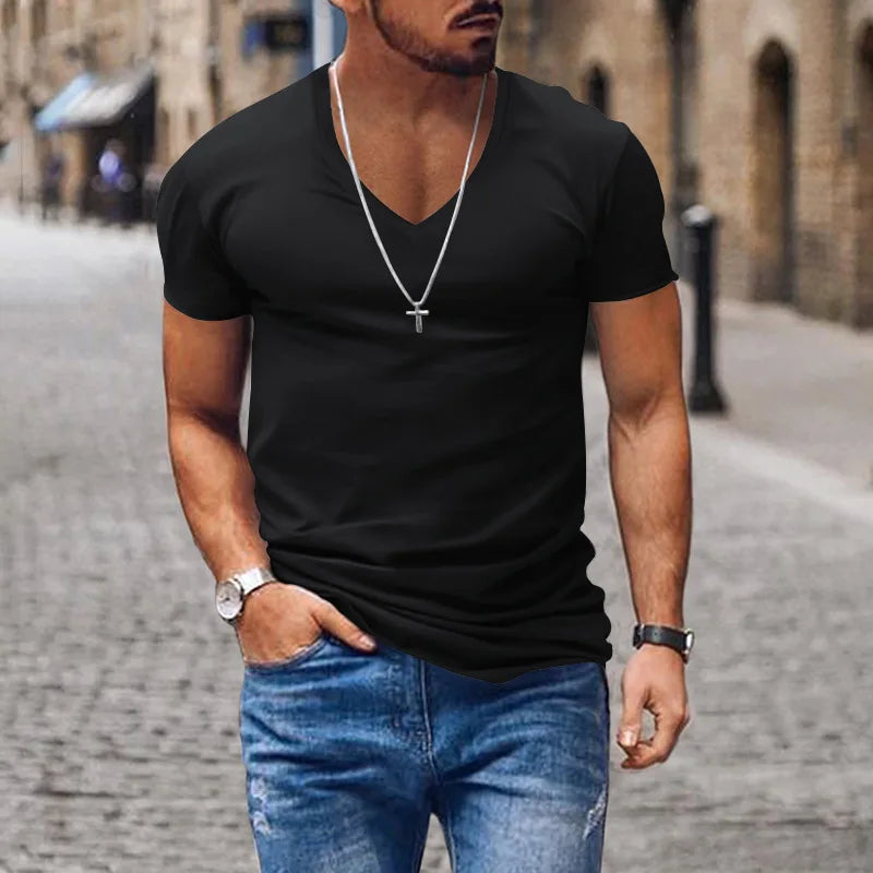 Miesten syvä V-aukkoinen slim-fit t-paita