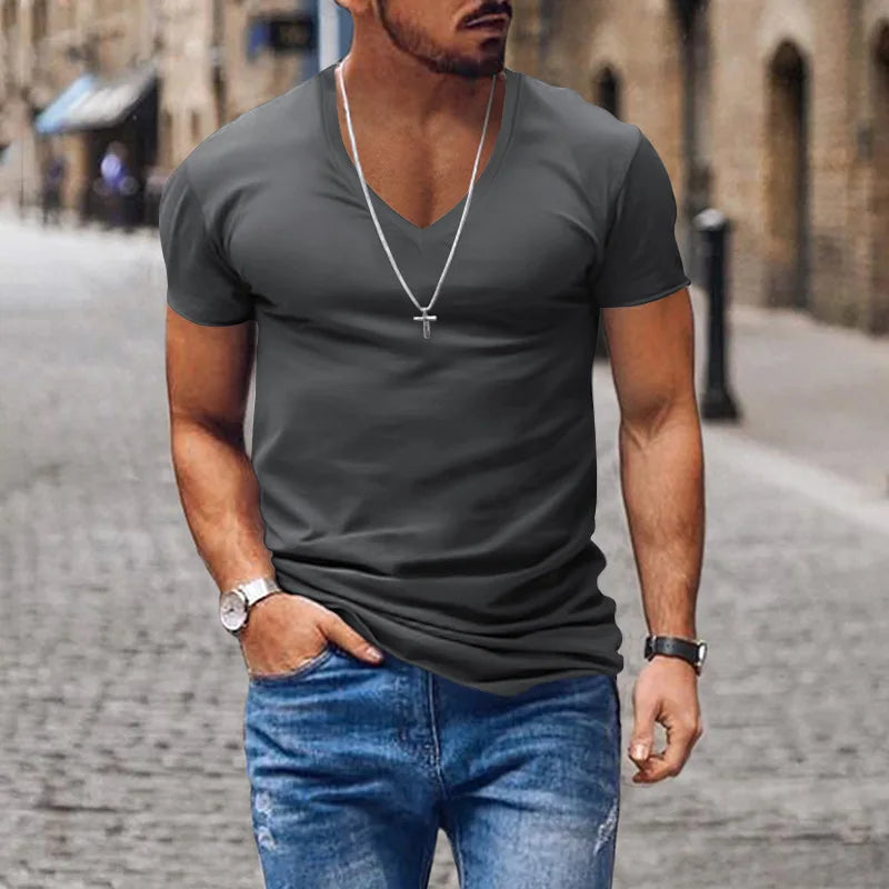 Miesten syvä V-aukkoinen slim-fit t-paita