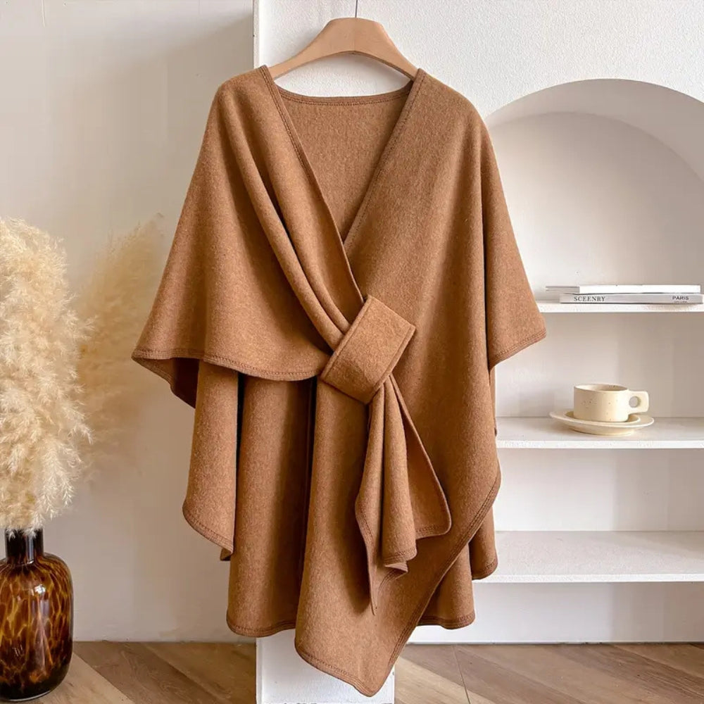 Blød mikrofiber vindtæt poncho til kvinder. Varm og behagelig sjalfrakke for efterår og vinter.